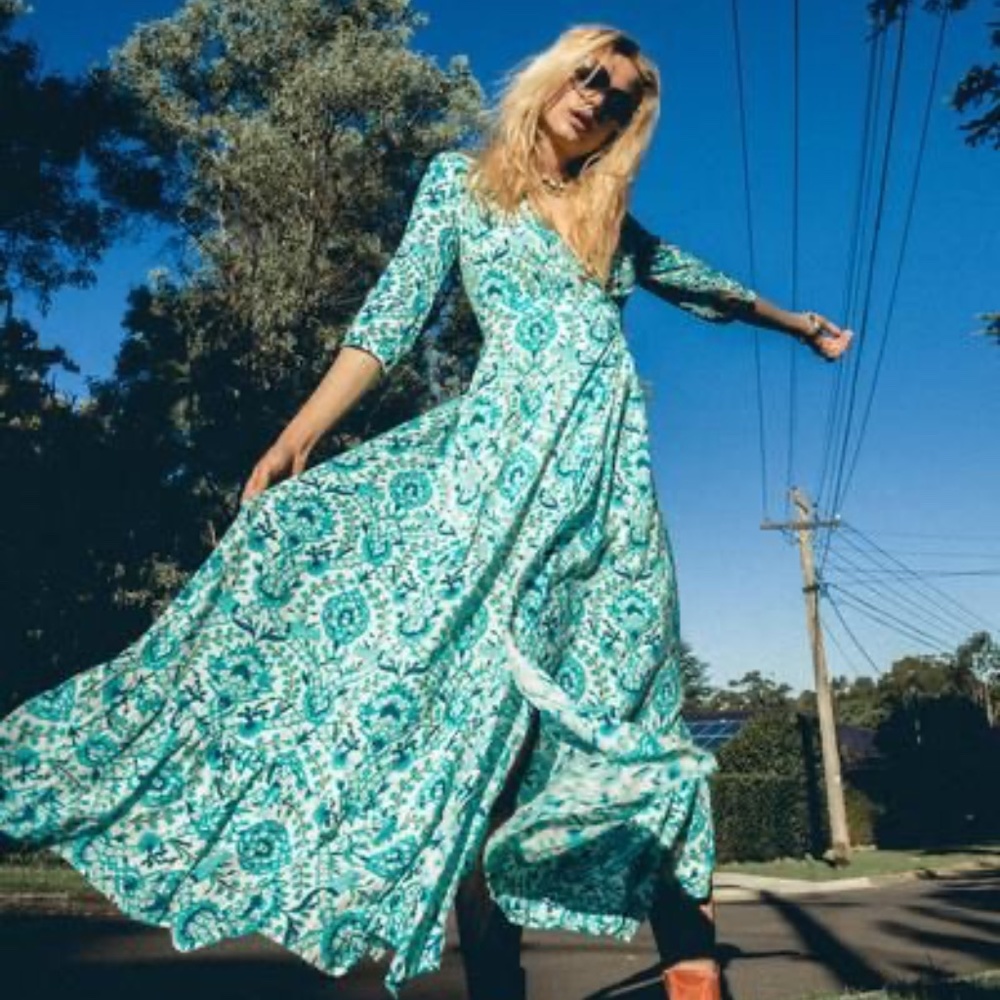 Arnhem Moroccan Flora Maxi Dress in Calypso Size 10 US 8 NWOT